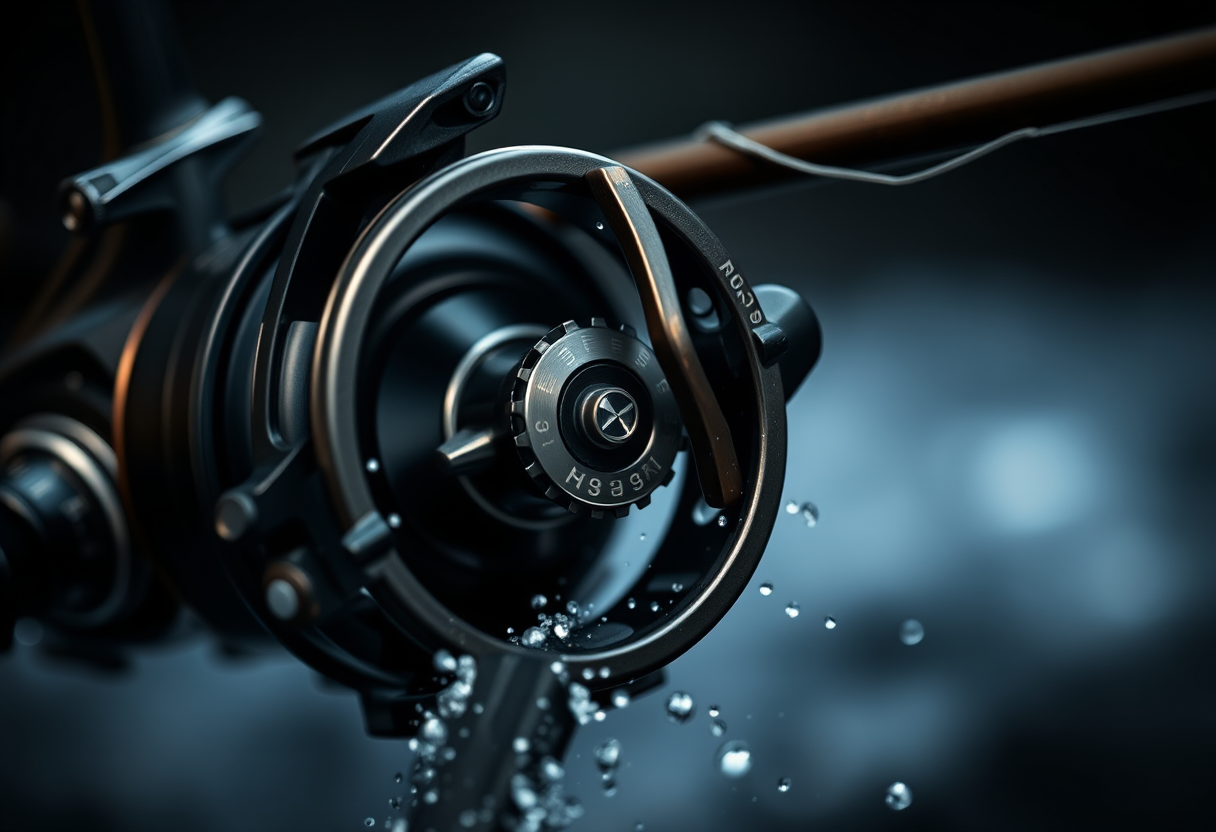 Two-speed lever drag reel mid-fight with line under load