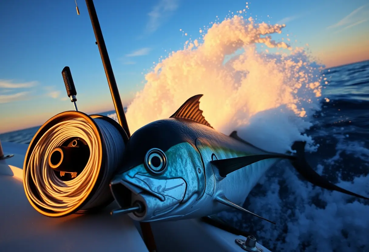 High-speed trolling spread running lures across the wake for wahoo