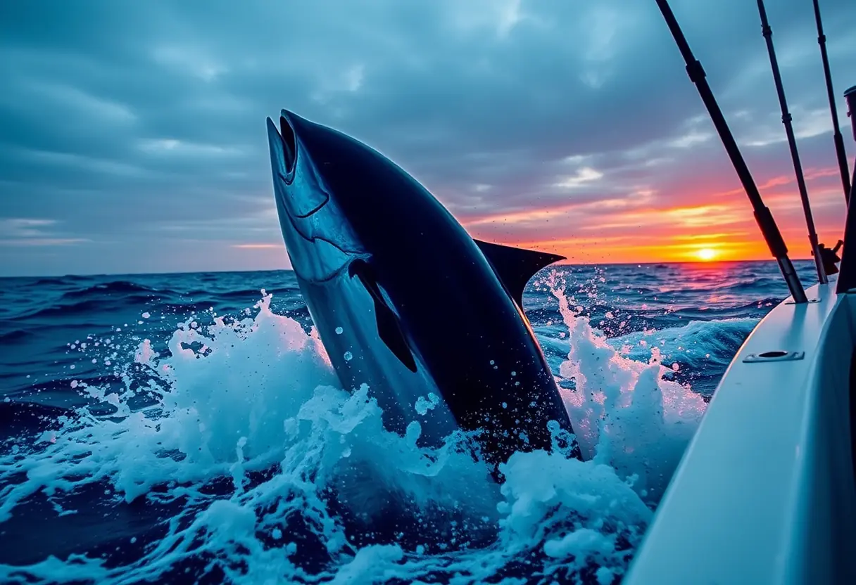 Giant bluefin tuna breaking the surface